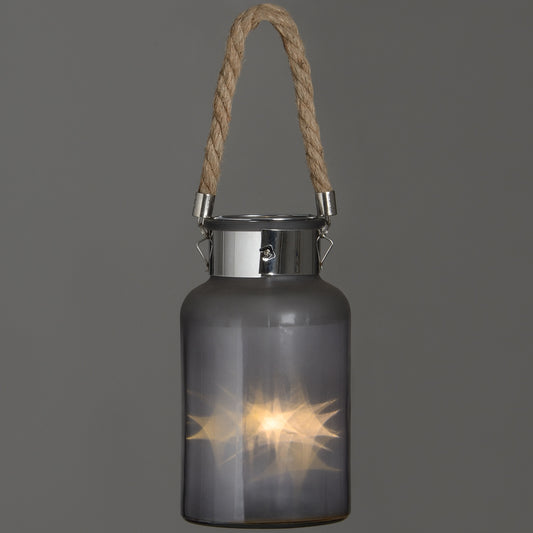 Elegant Frosted Glass Lantern with Rope and Interior Led