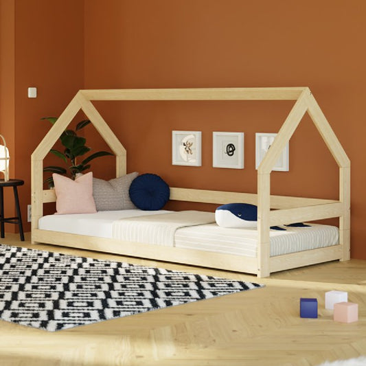 Safe Low Wooden House Bed with Bed Guard