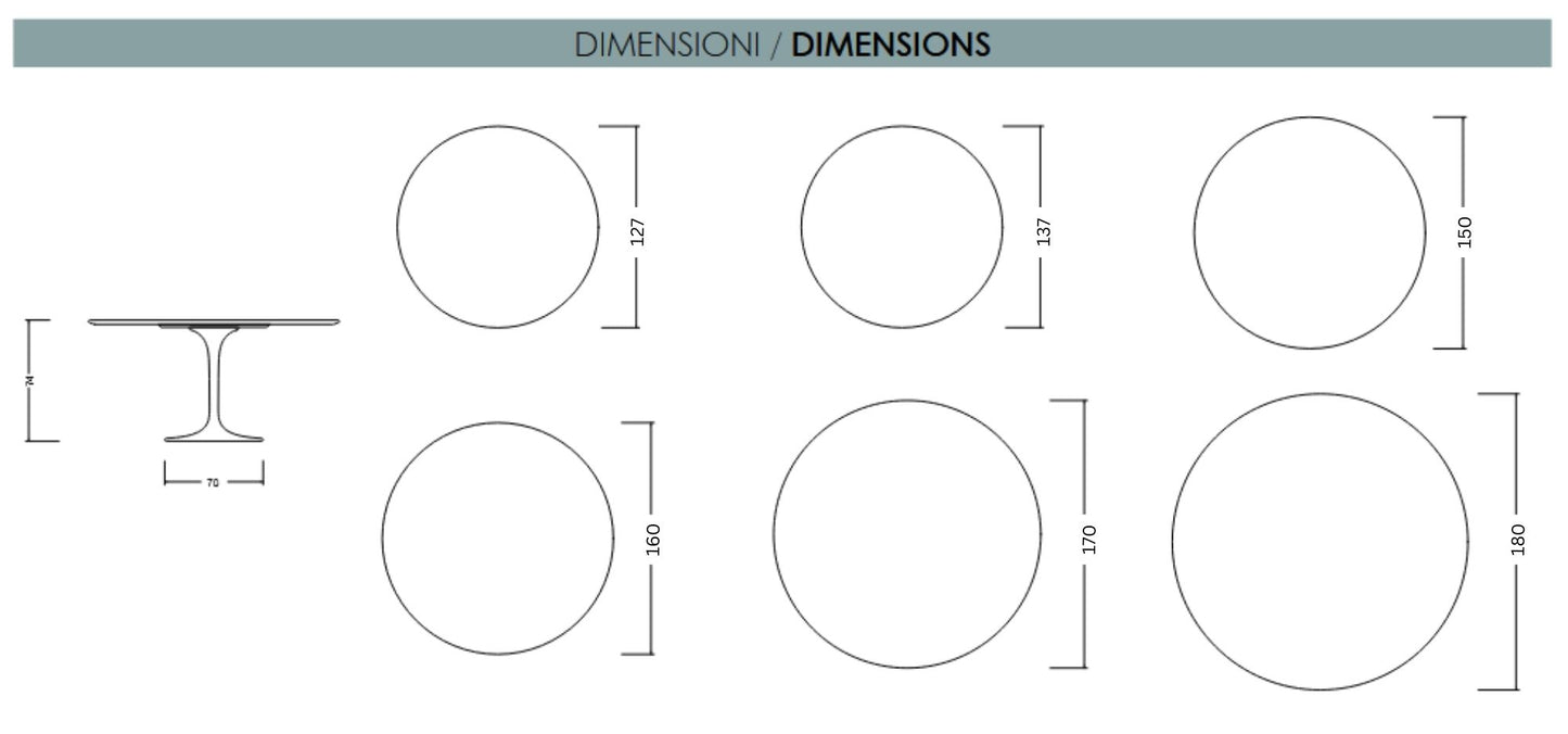 Tavolo da pranzo rotondo Tulip 127–160 cm – Piano in ceramica di alta qualità