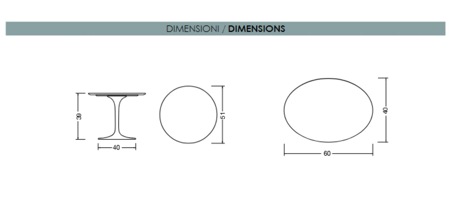 Tavolino da caffè Tulip rotondo e ovale H 39 cm – Laminato liquido e rovere massello