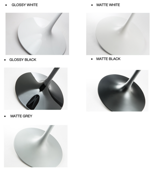 Comparison of glossy, matte, and gray finishes on a white background