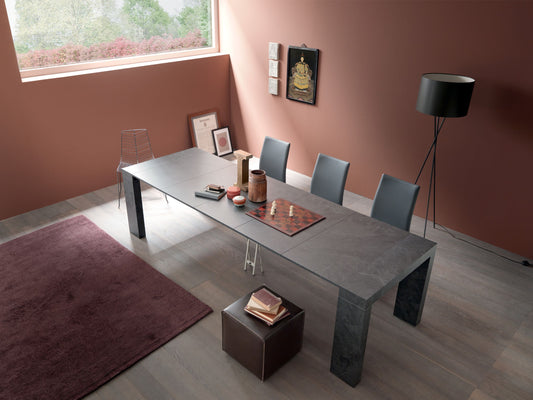 Altacom square extendable table fully extended into long grey ceramic dining table