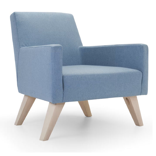Boston Light Blue Armchair with Wooden Feet by Domingo Salotti