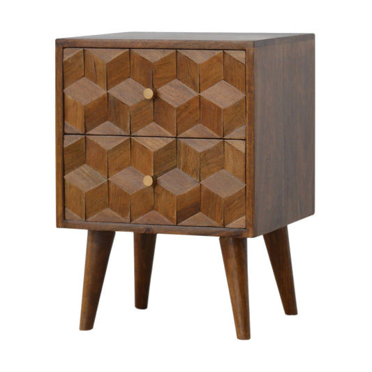 Chestnut Cube Carved Solid Wood Bedside