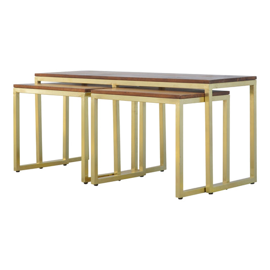 Chunky Gold Set of 3 Solid Wood Table
