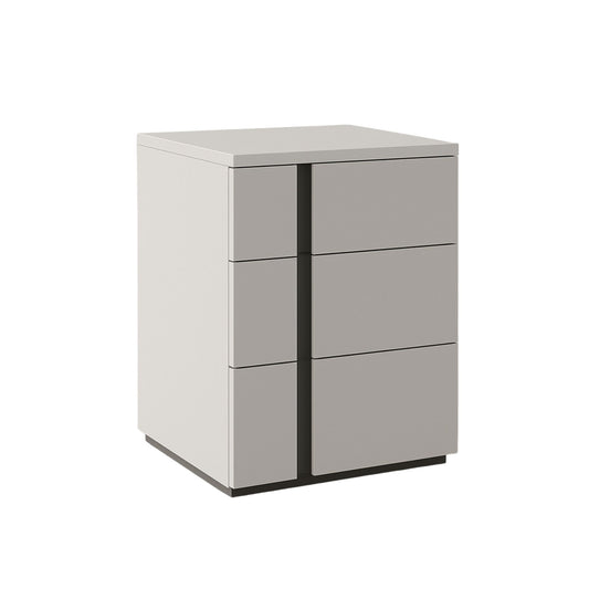 White and gray cabinet with four drawers on a white background