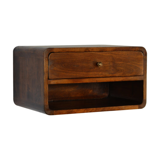 Curved Chestnut Wall Mounted Bedside with Open Slot by Artisan Furniture
