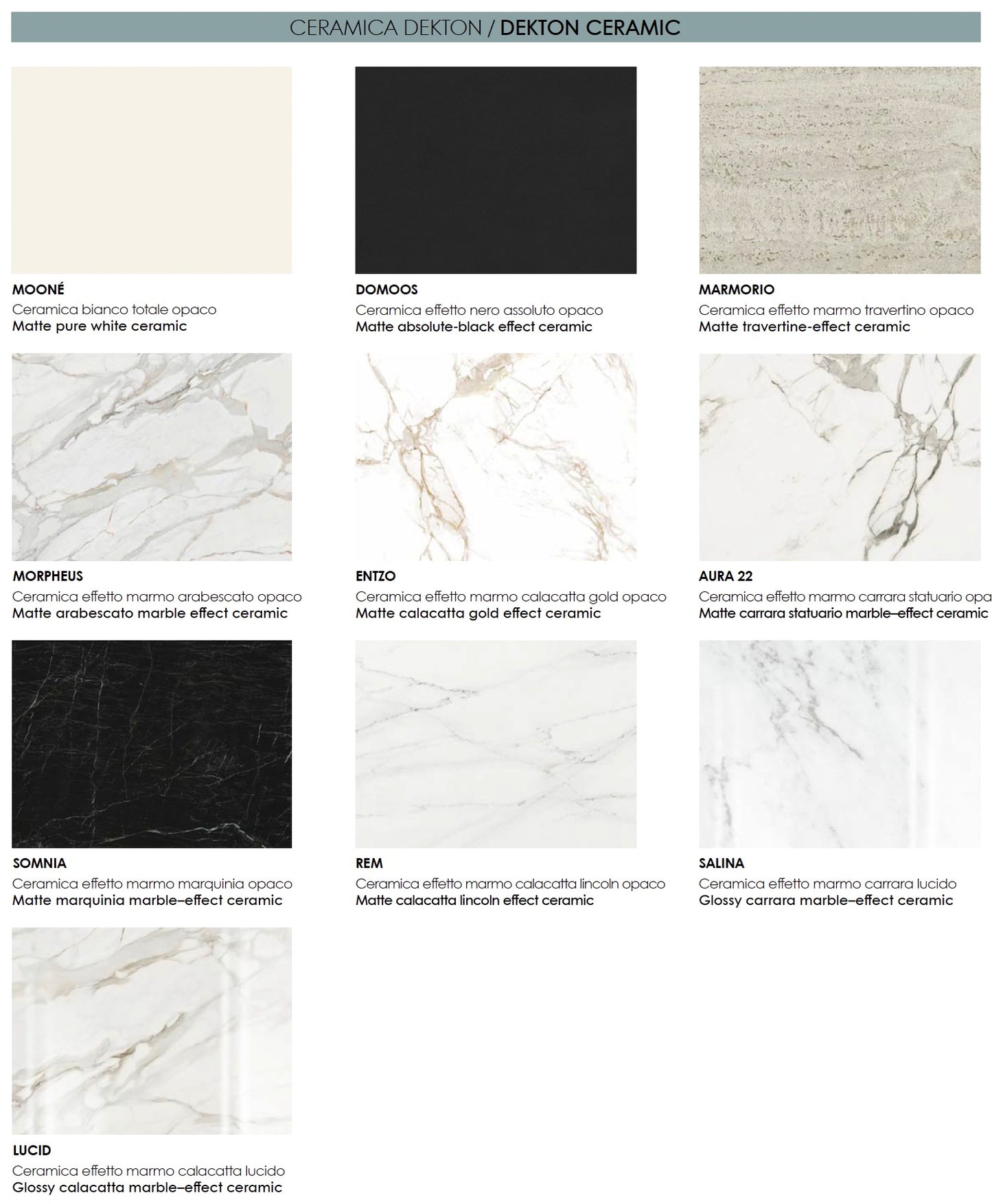 Collection of ceramic tiles with various finishes and textures.