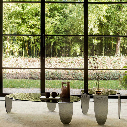 Arturo Hammered Glass Coffee Table in Smoked Finish