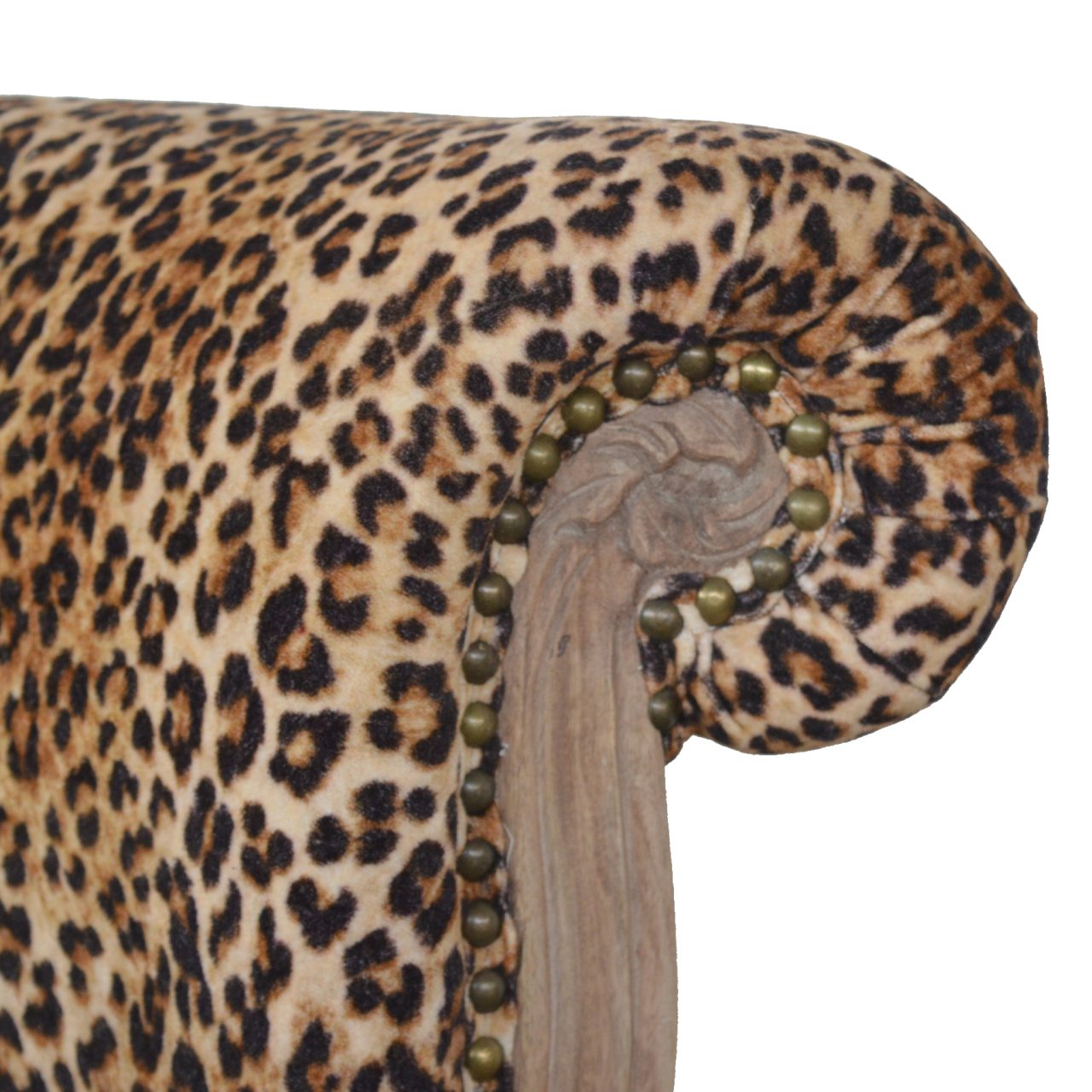 Leopard Print Studded Wooden Chair