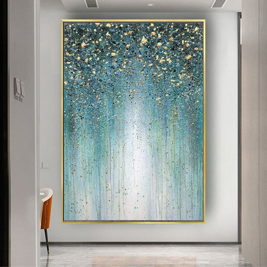 Abstract gold blue gorgeous texture hand painted canvas