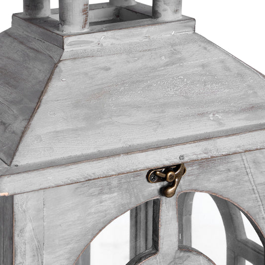 Set of Three Archway Design Wooden Lanterns