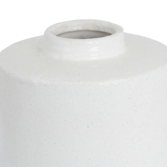 White with Grey Detail Large Cylindrical Ceramic Vase