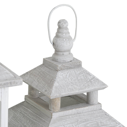 Set of 3 White Window Style Lanterns with Open Top