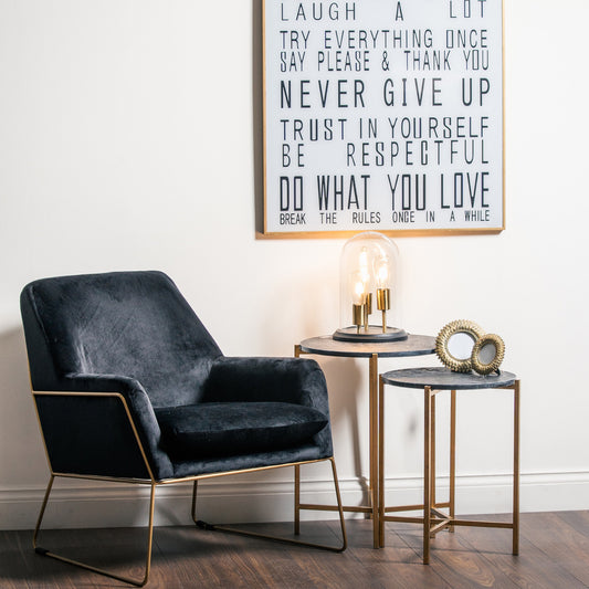 Set of 2 gold and black marble tables