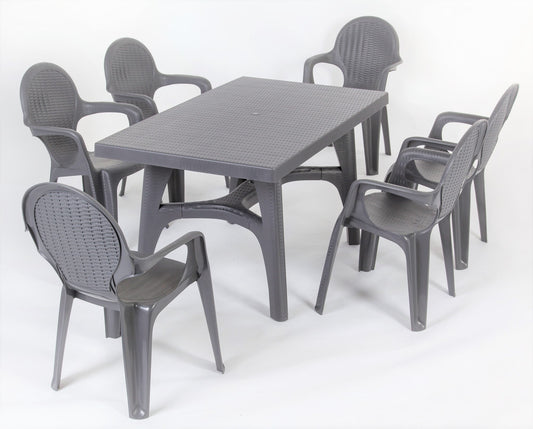 Set da pranzo da esterno in resina stile rattan Intrecciata da 7 pezzi