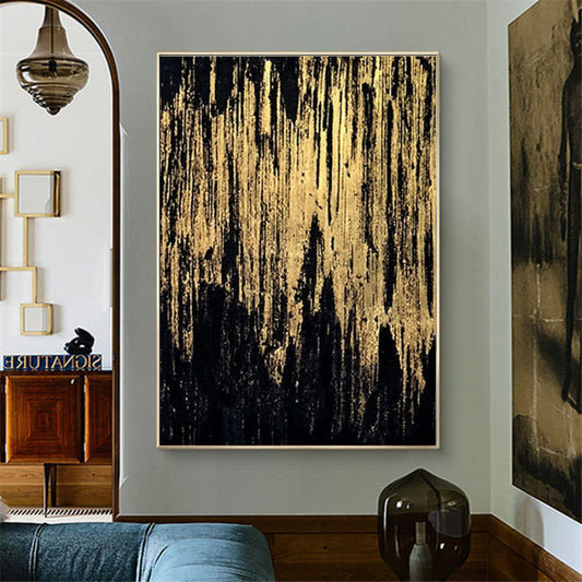 Abstract classical black gold foil hand painted canvas