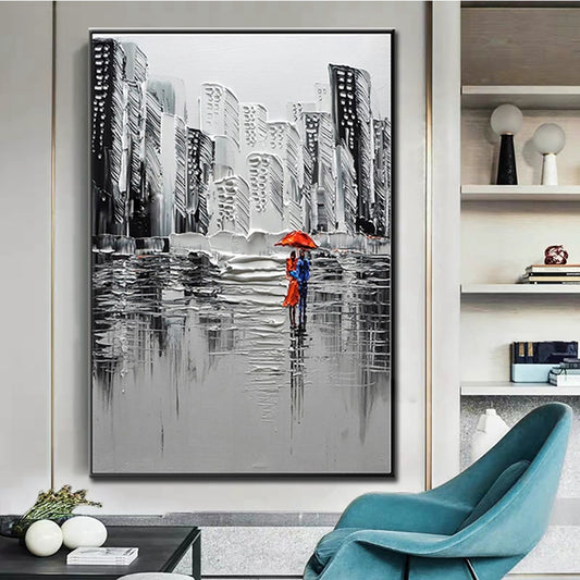A modern city architecture landscape oil painting canvas