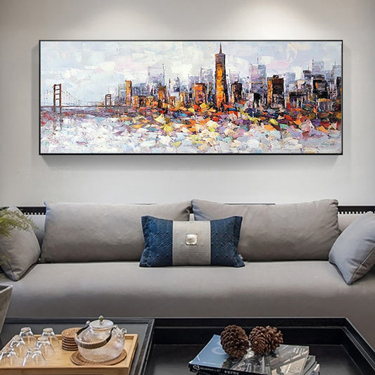 Original skyline abstract Palette knife texture painting