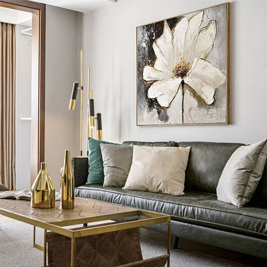 Abstract large white flowers thick oil hand painted canvas