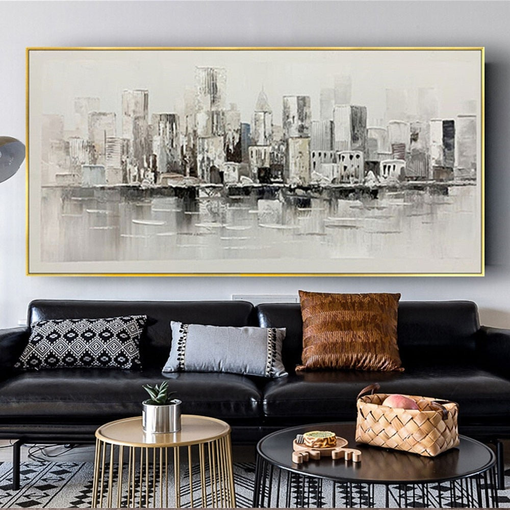 Grey Black White City Art | Hand Painted | Home Accessories – My