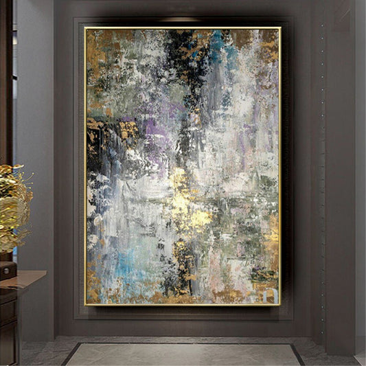 Abstract blue gypsophila textured hand painted canvas