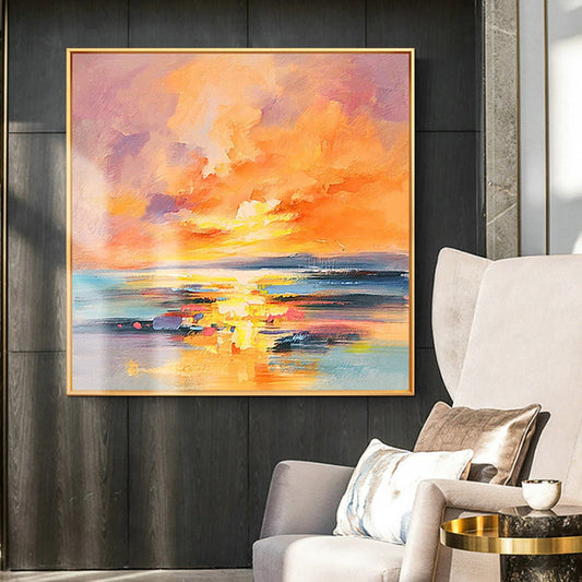 Modern colourful landscape oil painting of a sunset