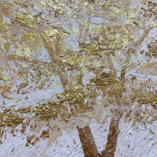 Modern abstract gold foil tree textured hand painted canvas