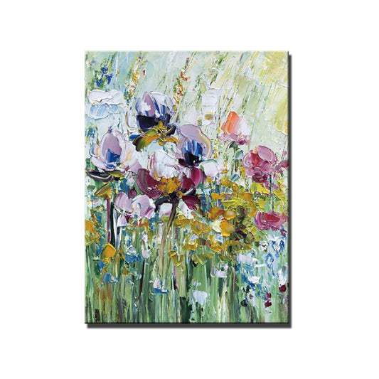 Abstract colorful textured flower oil hand painted canvas