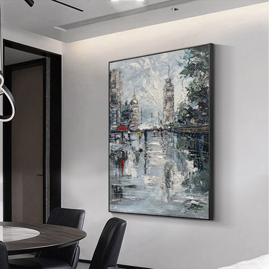 Handmade abstract city landscape oil paintings on canvas