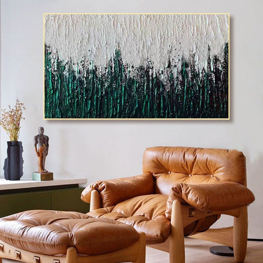 Thick texture green abstract oil hand painted canvas
