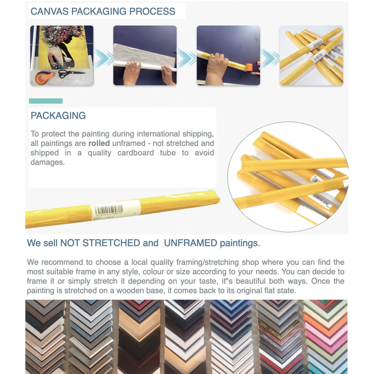 Abstract blue and golden oil hand painted canvas