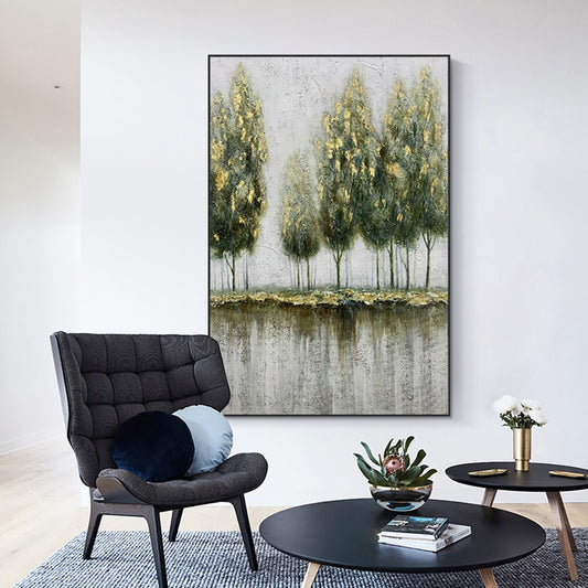 Abstract handmade textured tree painting canvas