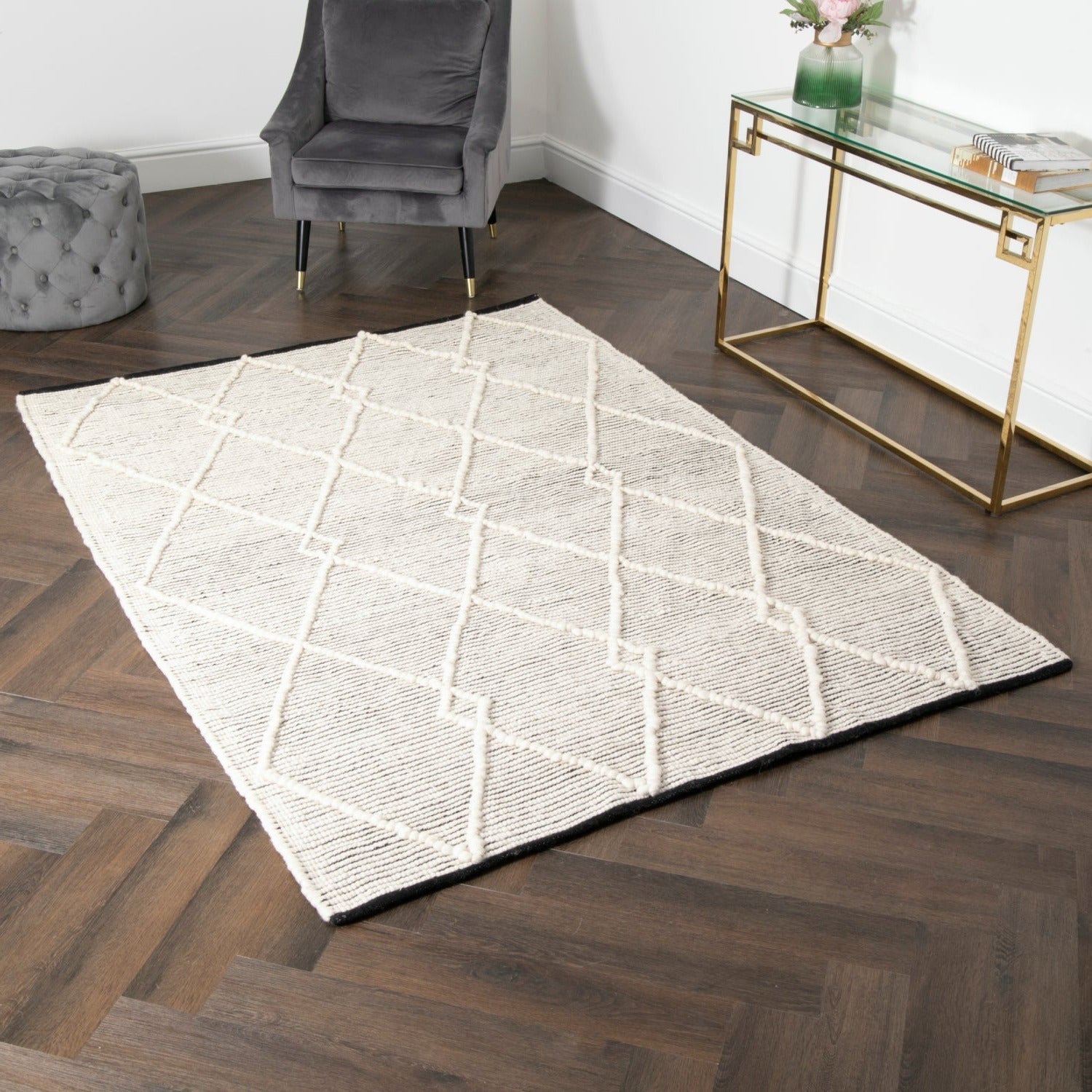 Cream & Black Wool Rug, Native Lifestyle