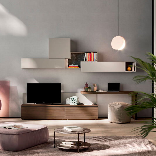 Light Day 19 TV media unit with studio desk by Orme Design