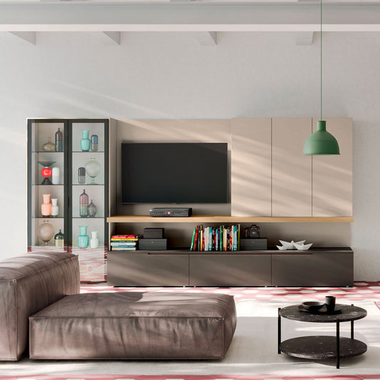 Light Day 22 TV Media with storage and glass doors by Orme Design