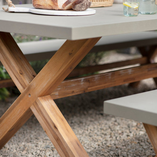 Large Burford Table and Bench Set in Natural by Garden Trading - Polystone