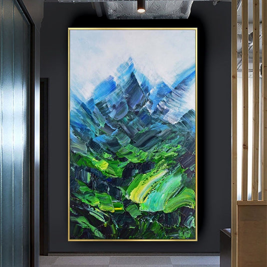 Abstract dark and light green wall art hand painted canvas