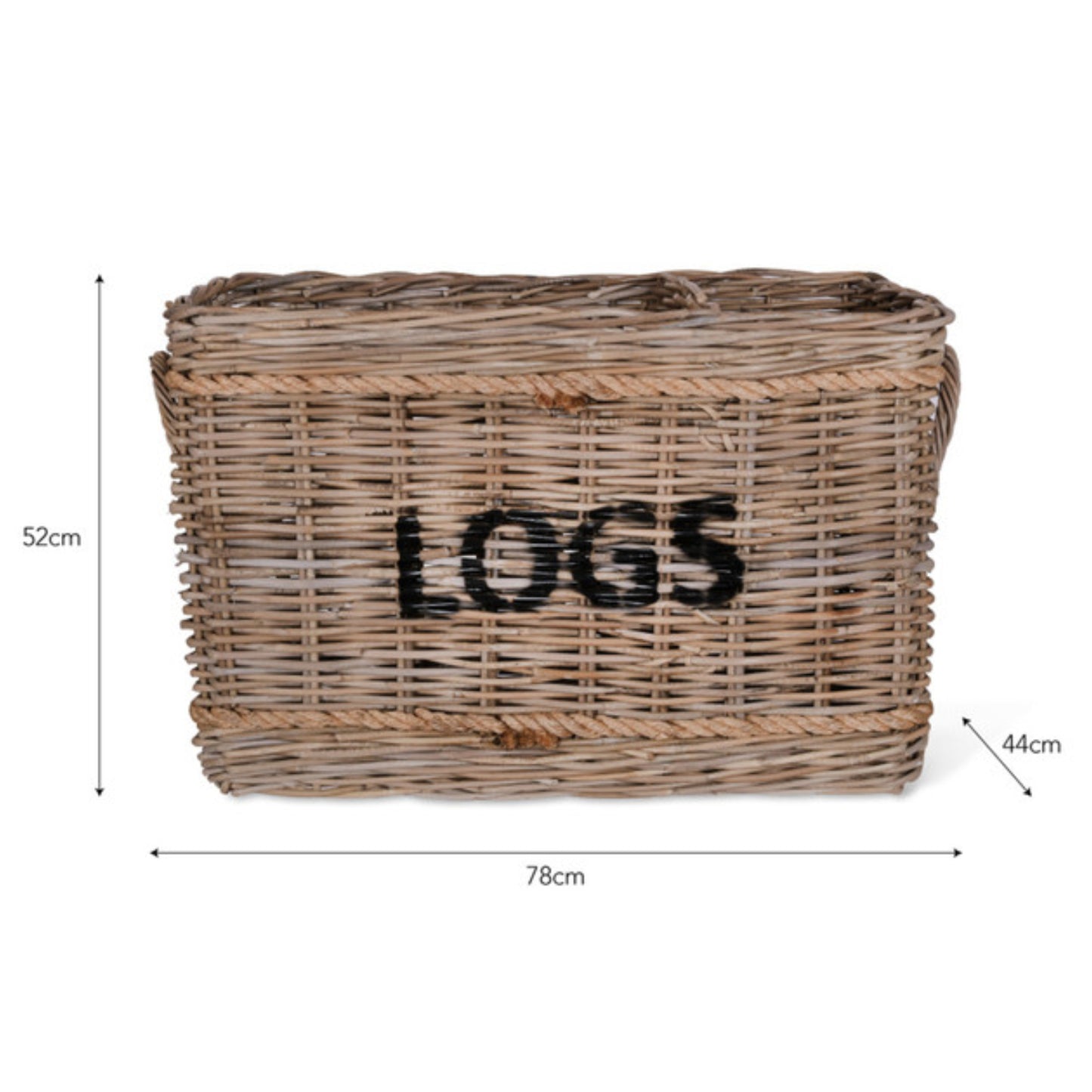 Rectangular Log Basket with Rope by Garden Trading - Rattan