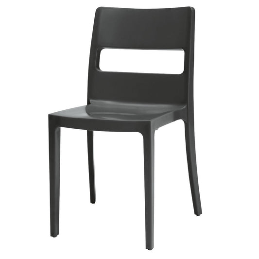 SCAB Sai chair in anthracite with a minimalist contemporary design, crafted from glass fibre reinforced technopolymer for stackable indoor and outdoor dining use, Made in Italy