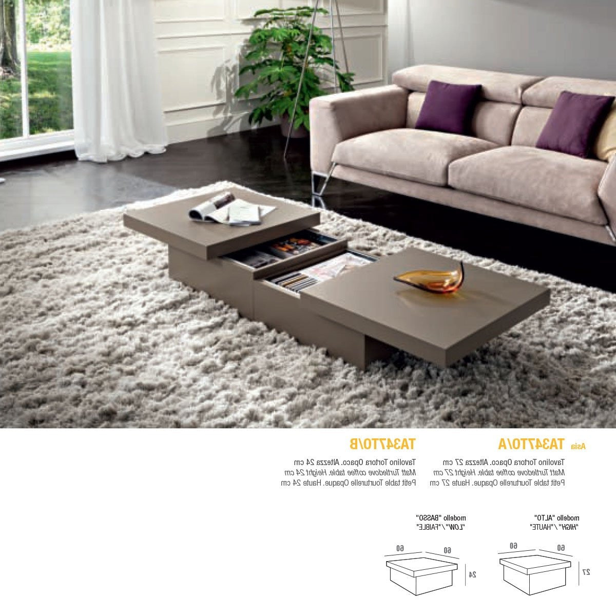 Asia rectangular coffee table with storage by La Primavera