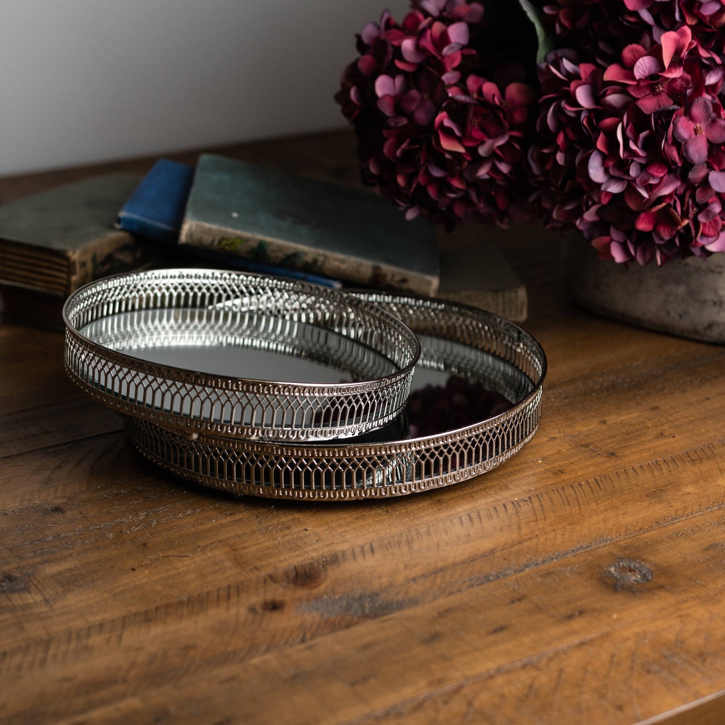 Set of Two Circular Nickle Trays