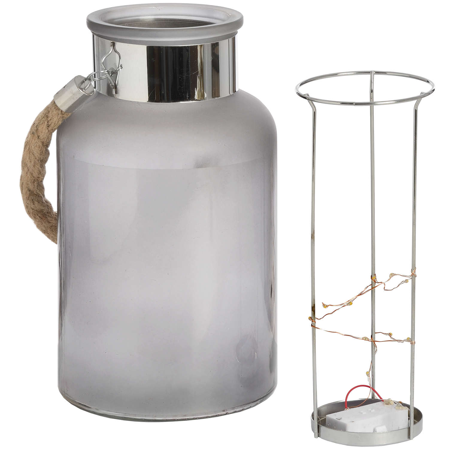 Elegant Frosted Glass Lantern with Rope and Interior Led