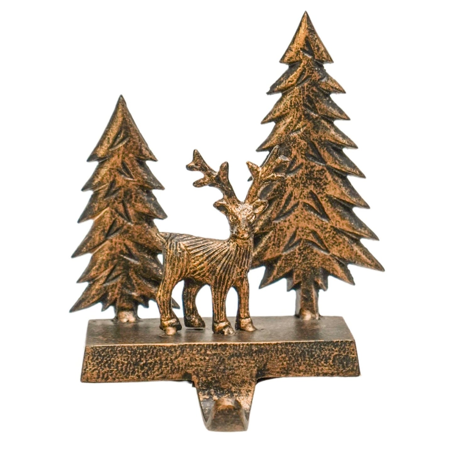Deer Scene Antique Brass Stocking Holder