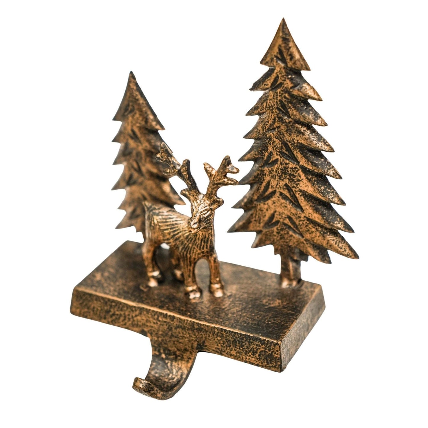 Deer Scene Antique Brass Stocking Holder