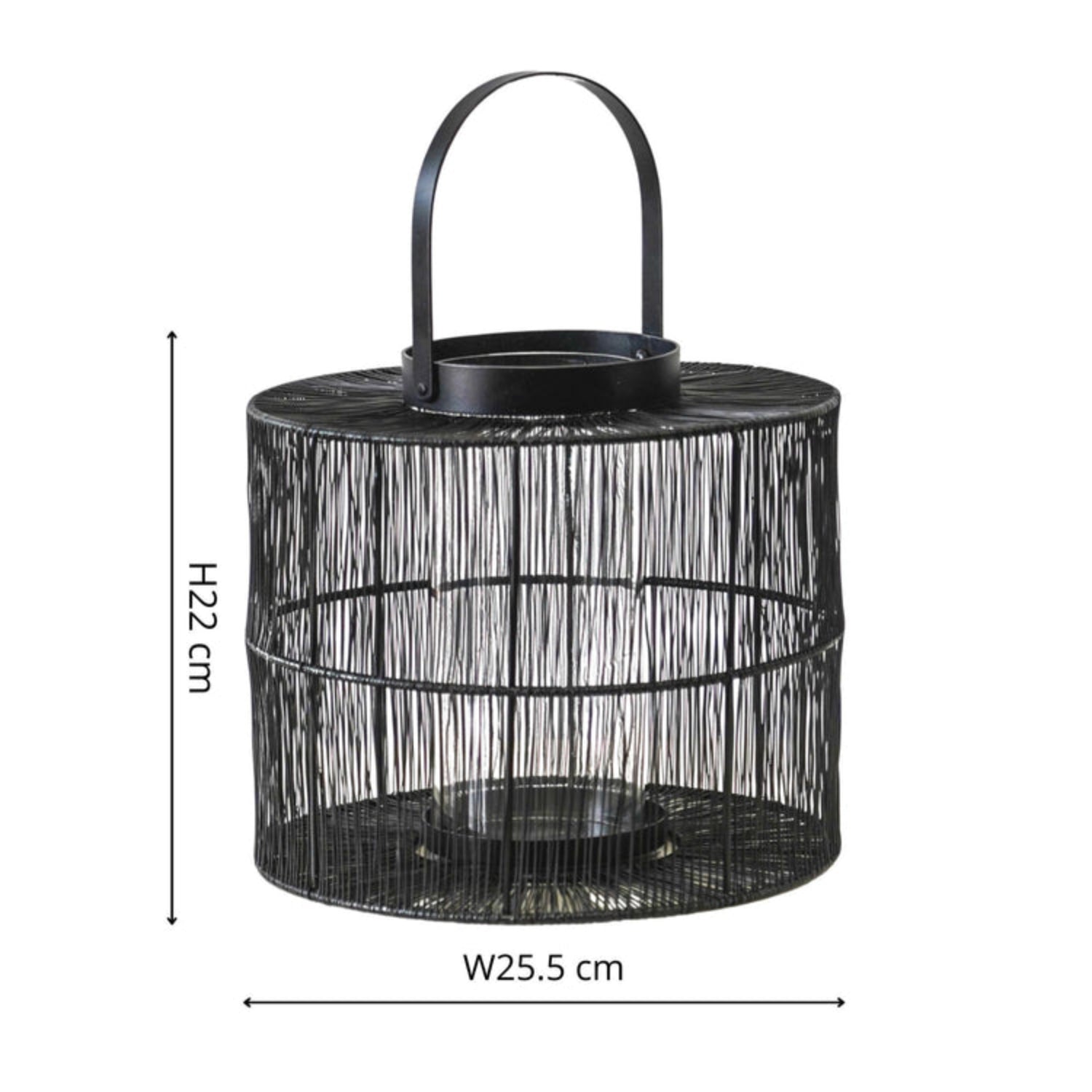 Portofino Black Wirework Lantern with Glass Insert