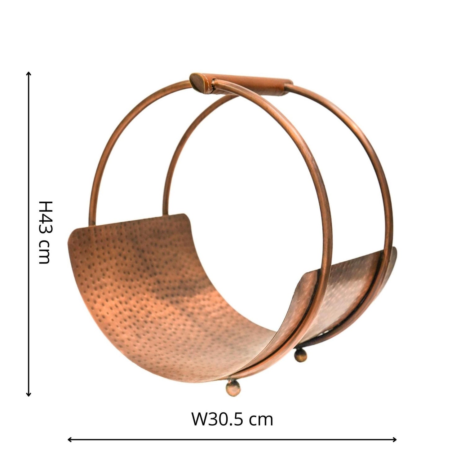 Luxury Leather Handle Round Copper Log Holder
