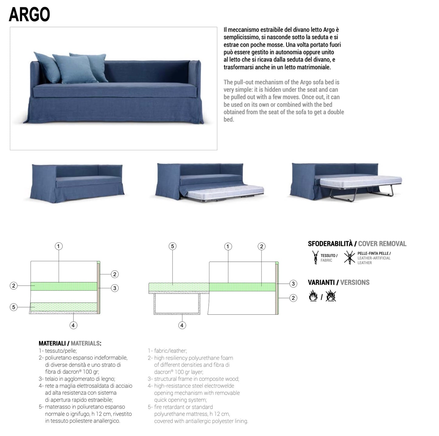 Argo 3-Seater Sofa Bed by Domingo Salotti