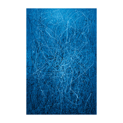 Large Blue Abstract Drip Painting on Canvas