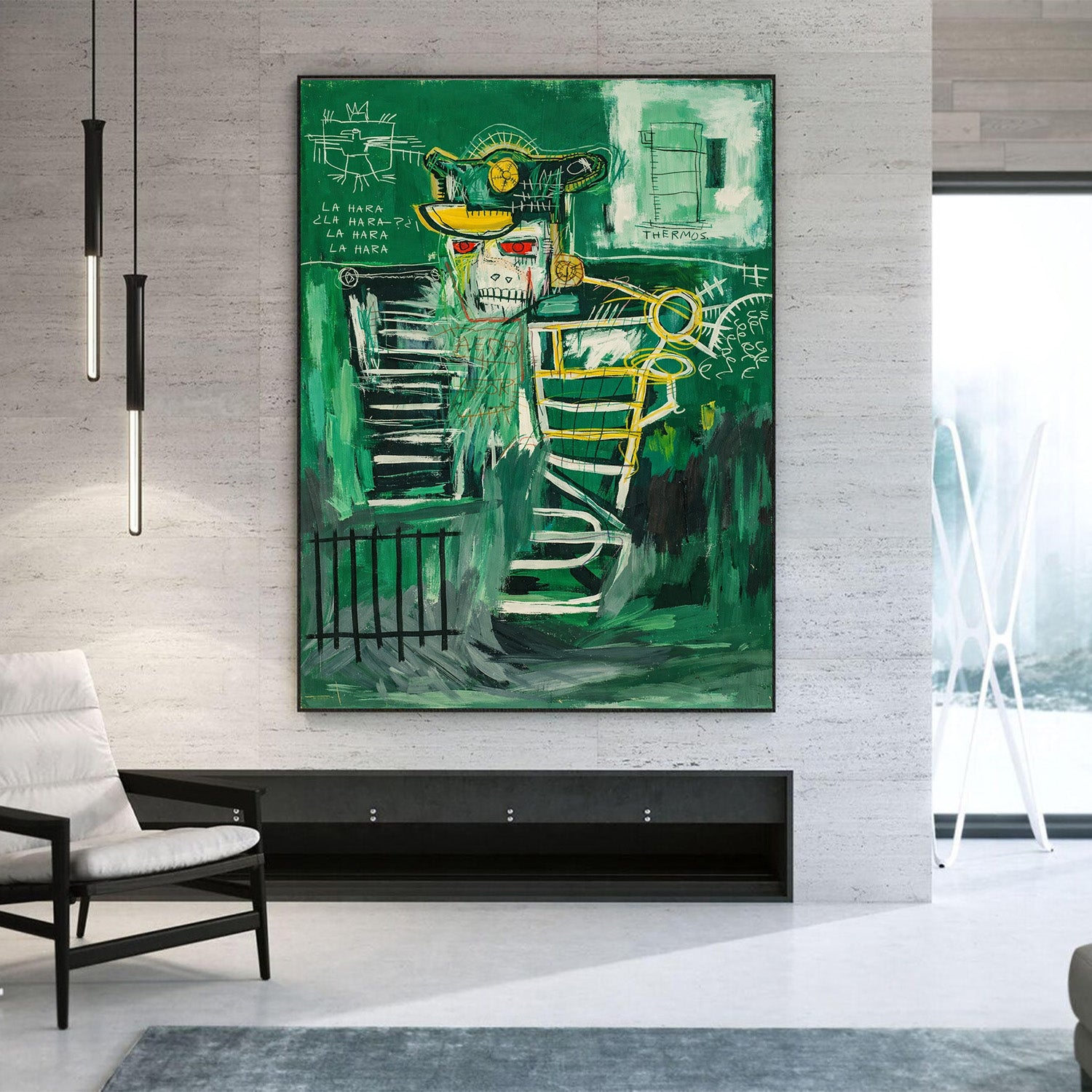Abstract painting on a wall in a modern living room